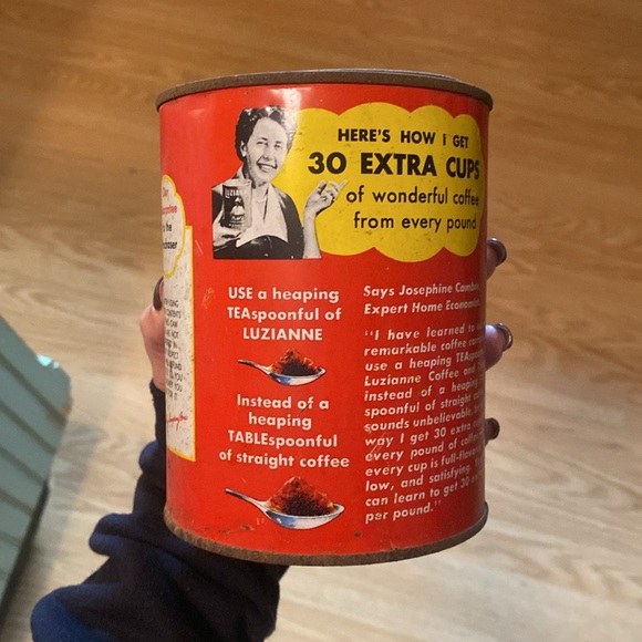 Vintage 1938 Luzianne Red Coffee Can Great Graphics - Picture 3 of 4
